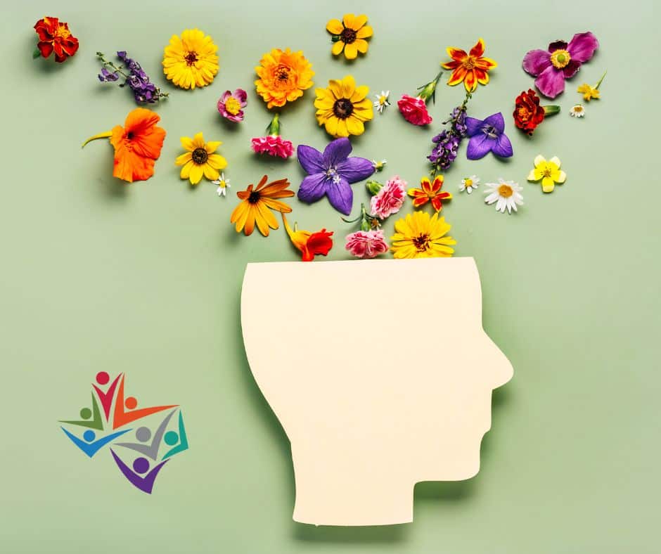 A mind designed with flowers.