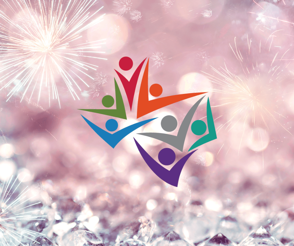 TYAN Icon of multicolored Texas in front of pink, white and clear sparkles.